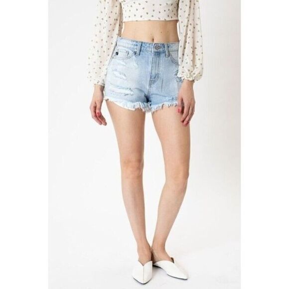 KanCan Pants - KanCan Women's High Rise Distressed Denim Shorts KC9225L Colored Threads 7/27
